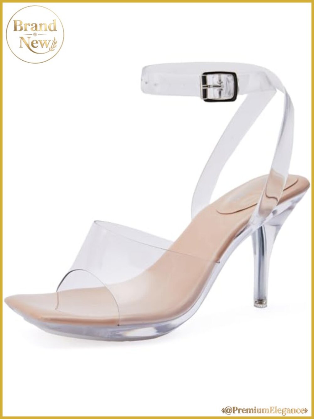 Clear Heels for Women Transparent Strappy Ankle Straps Platform Kitten Heel